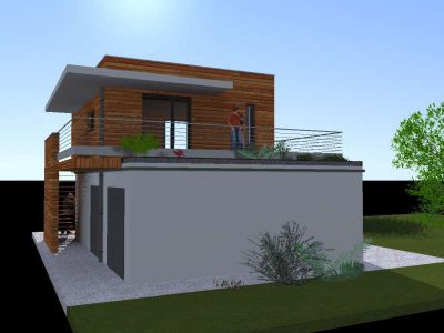 Maison bois d’architecture moderne sur un terrain partagé avec une construction existante